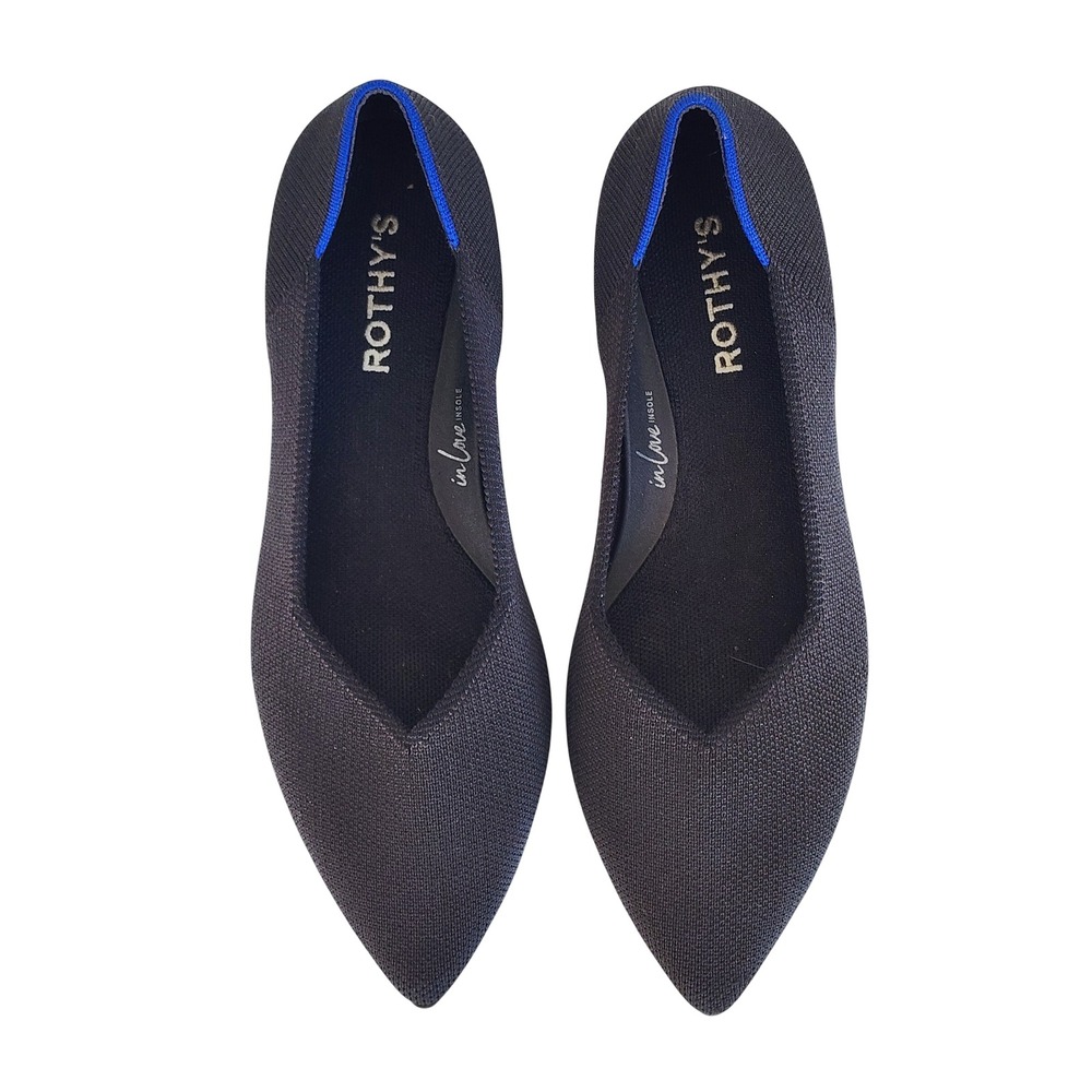 Rothys The Point Black Knit Pointed Toe Flats Size 8 152-001